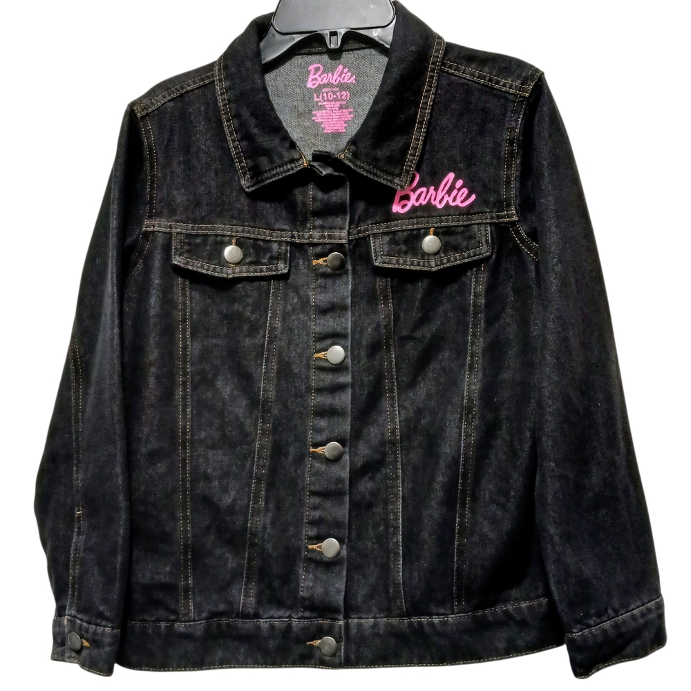 Barbie Black 10-12 Denim Jacket with Pink Logo